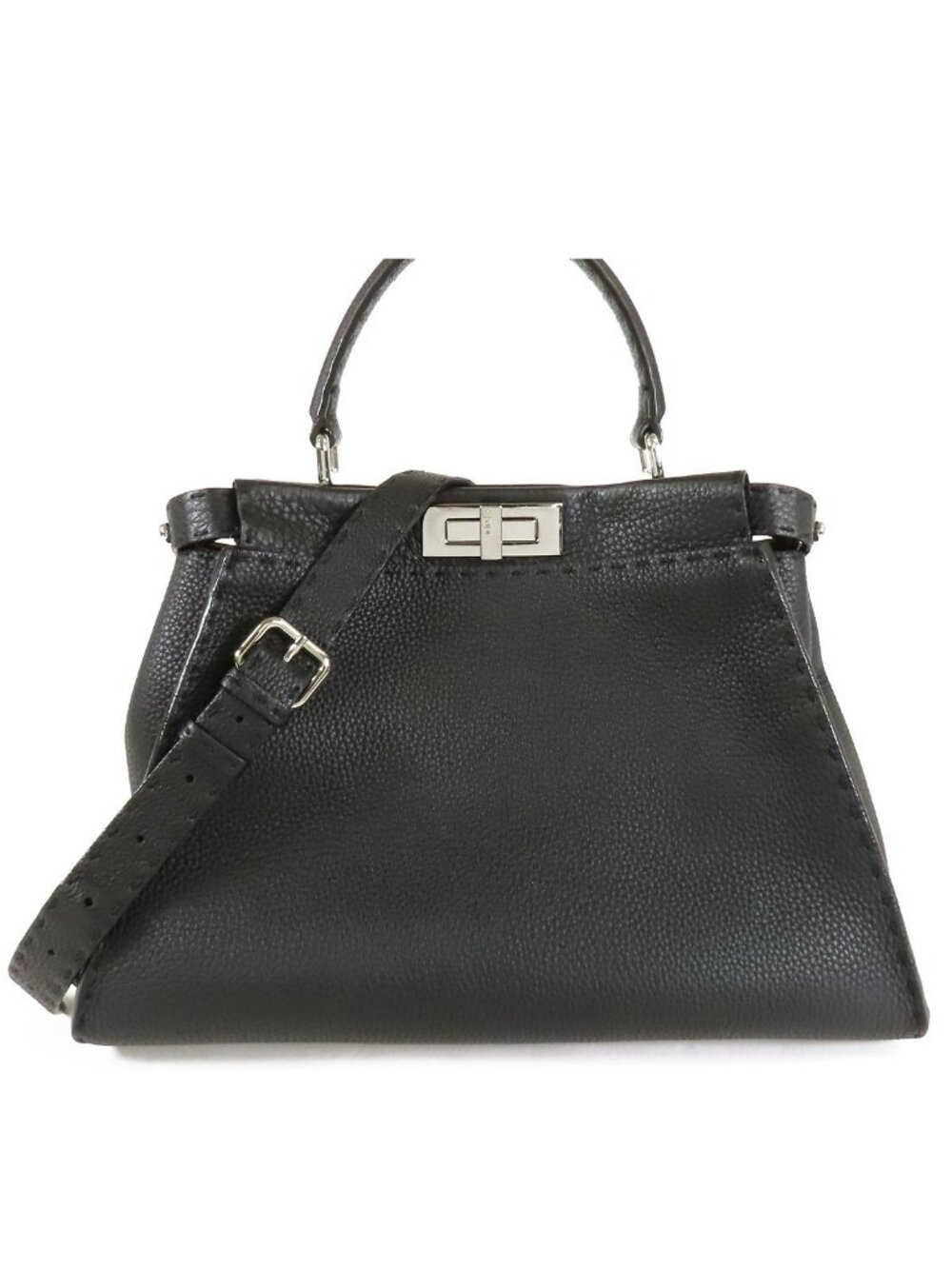 Fendi Selleria Peekaboo Medium Dark Gray Leather 2-Way Shoulder Bag